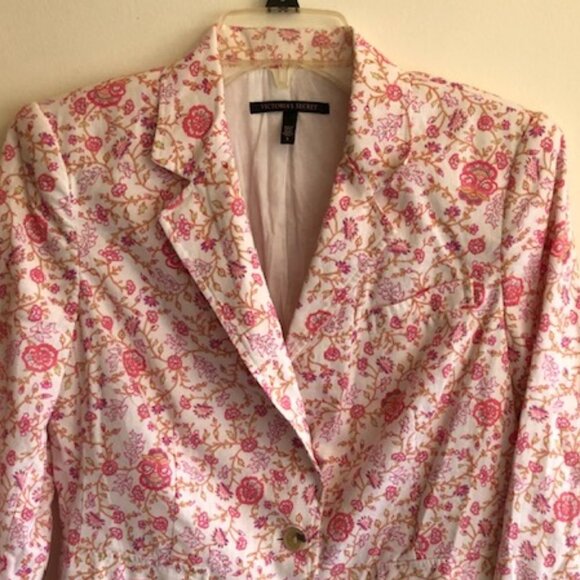 VICTORIA'S SECRET Linen Floral Print Lined 3/4 Sleeve Blazer 4 - Picture 4 of 17